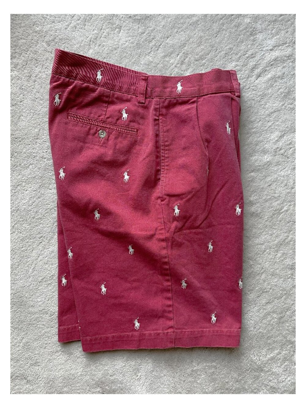 POLO By RALPH LAUREN All-Over EMBROIDERED PONY Washed Red PLEATED SHORTS Size 32